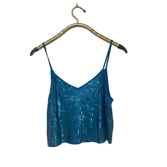 NWT! Express Teal Sequin Swiftie Showgirl Crop Top Tank S - Picture 2 of 4